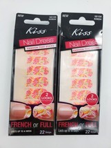 2x KISS Dress 22 Nail Polish Strips For Tips Nail Toe Neon Flowers KDE04... - $6.99