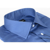 Men Mondego 100% Soft Cotton Dress Business shirt B300 French Blue Herringbone image 5