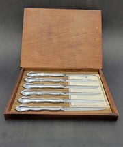 Set 6 Carvel Hall Knife Vintage 1950s USA Stainless Steak Knives W/Wood ... - £43.92 GBP