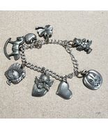Charm Bracelet With Pewter Charms Angel Heart Turkey Bear Signed BP - $281.79 MXN