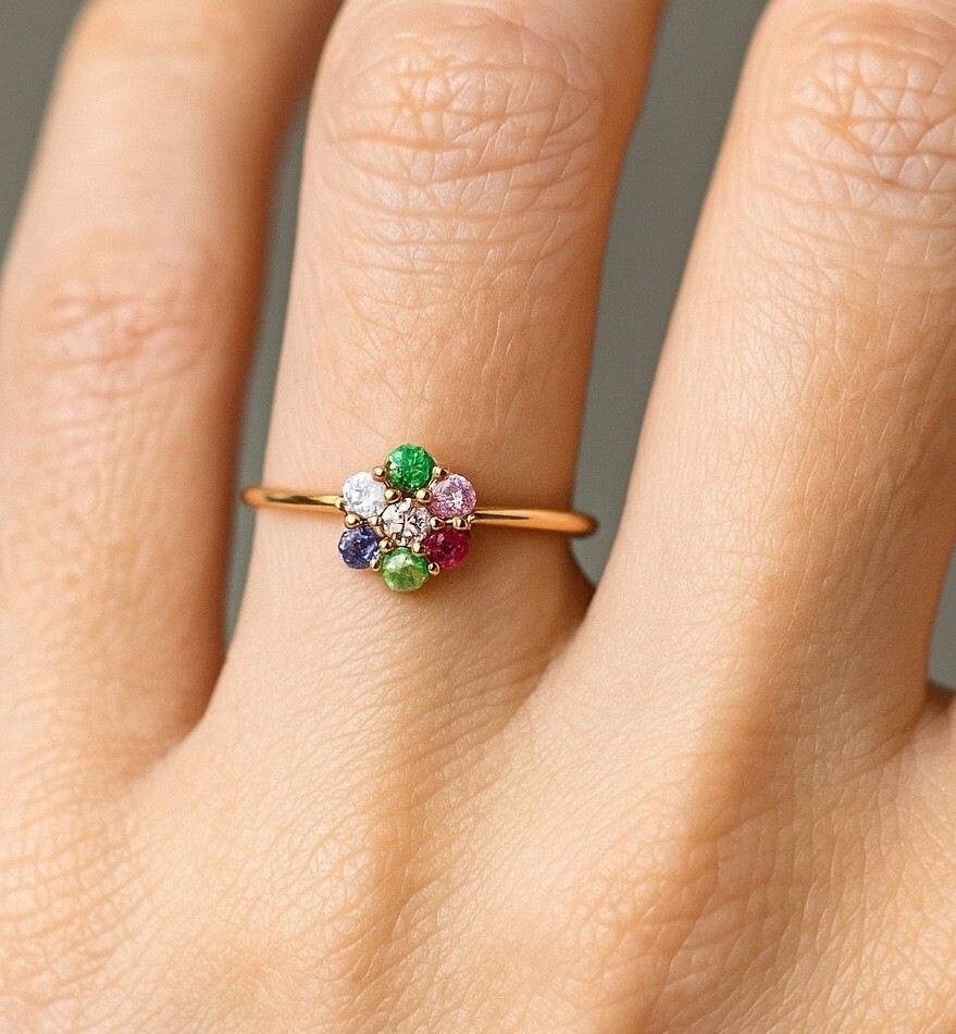 14k Gold flower ring sapphire ruby Amethyst cluster gold ring - stone queen Item image 3