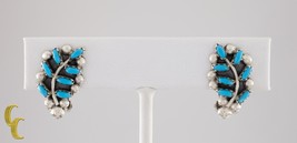 Sterling Silver Turquoise Leaf Clip-On Earrings Nice - $99.20