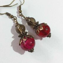 Ruby red Victorian bronze earrings Boho Earrings Bohemian earrings Smoke... - $47.88 CAD