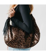 Hazel Hobo Shoulder Bag with Tassel Leopard Brown Black - $67.32