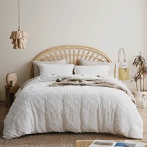 Tufted Duvet Cover Set - 3 Pieces Embroidery Shabby Chic Boho Duvet Cover Queen  - £44.09 GBP