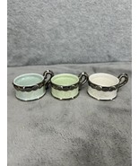 Set Of 3 Anthropologie Tea Light Candle Holders Blue Green &amp; White With ... - $19.98