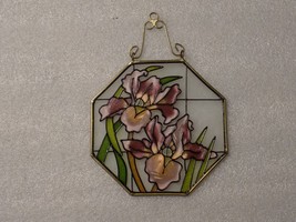 Hand Painted Columbine Flower Octagon Glass Hanging Suncatcher Window/Wa... - $17.33