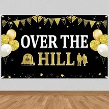 Funny Birthday Decorations Over The Hill Banner For Men Women, Black Gold Old Ag - £18.17 GBP