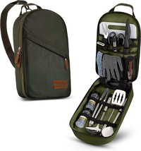 Camp Kitchen Cooking Utensil Set Travel Organizer Grill, Green 13 Piece Set - £51.15 GBP