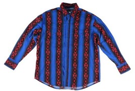Vintage Wrangler Men&#39;s XL Long Sleeve Blue Southwestern Aztec Pearl Snap Shirt - £42.84 GBP