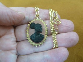 CA10-160) RARE African American LADY brown + black CAMEO brass pendant necklace - £21.65 GBP
