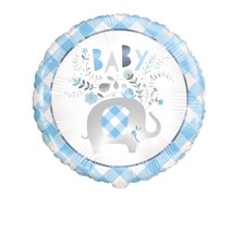 Floral Blue Elephant Boy Baby Shower 1 18&quot; Mylar Foil Balloon - £2.56 GBP