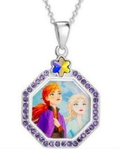 Disney Childrens Crystal Frozen Elsa &amp; Anna Pendant Necklace in Sterling Silver - £25.28 GBP