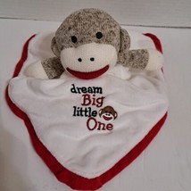 Sock Monkey Baby Rattle Lovey Security Blanket Plush Baby Starters Satin 13” - £5.84 GBP