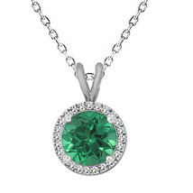 7MM Unique Round Emerald Gemstone Basket Halo Solitaire 18&quot; Chain 925 Si... - £46.53 GBP