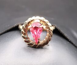 Vtg Gold Tone Adjustable Ring Pear Shape Prong Set Deep Pink Rhinestone - $14.99
