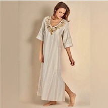 Soft Surroundings Size 1X Caftan Flax Maxi Dress Embellished Beachy Beig... - £37.11 GBP