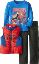 MARVEL Spider-Man 2 Toddler Boys 3pc Set  Zip Front Vest,Shirt&amp;Jeans-Red... - $29.69