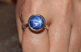 Natural Round Star Sapphire Gemstone Sterling Silver Handmade Women Ring Jewelry - £63.26 GBP