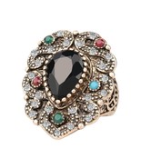 Fashion Vintage Engagement Rings Black Water Drops Resin Mosaic AAA Crys... - £6.16 GBP