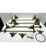 VTG 1920s Brass Cherub 19&quot; Bathroom Towel Bars Ring Hook Set Little Ange... - $247.45