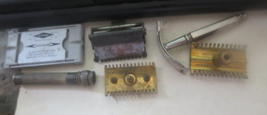 vintage lot of Safety Razor parts Gillette Curvfit Brass Copper heads - $13.99