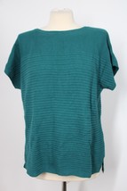 J Jill S Wearever Teal Green Knit Short Sleeve Cotton Blend Rib-Knit Sweater - £22.77 GBP