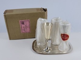 Vintage Leonard Silver Silver Plated ST/4 Champagne Flutes 7&quot; on Tray 10&quot;  Good - £21.89 GBP