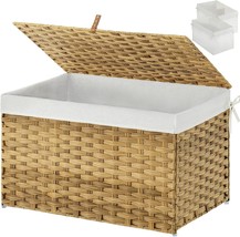 The 105L Natural Greenstell Storage Basket With Lid, Handwoven, Laundry Room. - $58.98