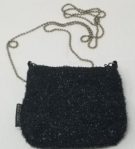 Dark Black Shimmering Purse Crossbody Bag Small Lightweight Casual Glam 1990s - £15.14 GBP