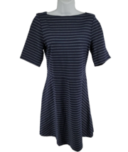Banana Republic Fit &amp; Flare Dress Navy Blue White Striped Size 12 Stretch - $44.50