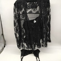 Black Lace Lingerie Camisole Garter Belt Robe  3 Piece Set Size Medium VTG Hot - £27.40 GBP