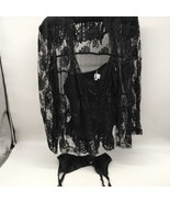 Black Lace Lingerie Camisole Garter Belt Robe  3 Piece Set Size Medium V... - £26.15 GBP