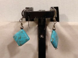  Cube Turquoise Dangle Sterling Silver 1 1/2 INCH DROP - £15.97 GBP