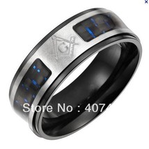 Anniversary Ring Masonic Ring 8MM 316 Stainless Steel Black &amp;Polished Two Tones  - £30.95 GBP