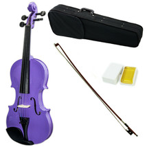 SKY 4/4 Full Size Solid Wood Purple Violin Kit Case Rosin with Brazilwood Bow - £63.20 GBP