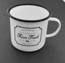 Enamelware Tin Cup Mug Natural Farm Fresh Organic White Black Trim 24 Ounces - $16.71