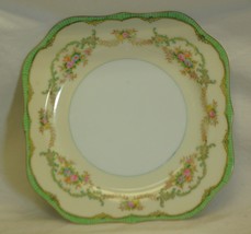 Marlene Noritake Square Salad Plate Green Border Floral Sprays 1930&#39;s - £17.00 GBP