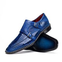 Genuine Ostrich Leg Double Monk Strap Shoes Napoli Electric Blue image 2