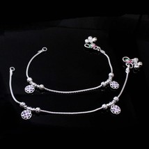 Style Indien Véritable Argent Sterling Zircone Bracelets Cheville Enfants 20.3cm - £39.68 GBP