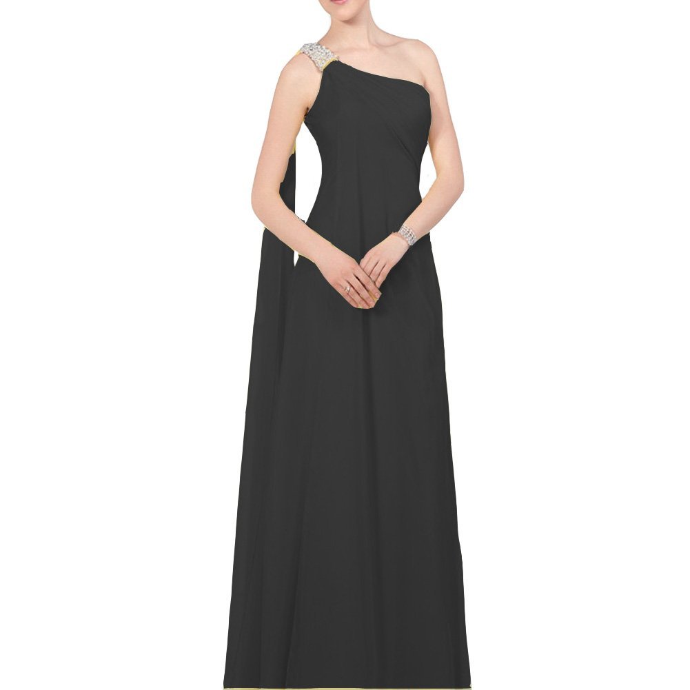 Kivary Women's Beaded One Shoulder Watteau A Line Chiffon Simple Prom Evening Dr