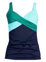 Lands End Tankini Swimsuit Top Womens Plus Size 18W Blue Green Underwire NEW - £31.84 GBP