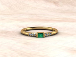 Natural Emerald And CZ Diamond Gemstone Sterling Silver Women Ring jewelry  - £43.37 GBP