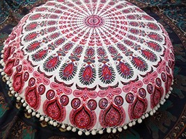 Traditional Jaipur Peacock Feather Mandala Floor Cushion, Large Decorati... - $22.76