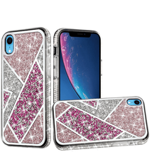 Rhombus Bling Glitter Diamond Case Cover for iPhone XR 6.1″ ROSE PINK - £6.73 GBP