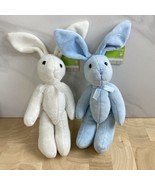 Lot Of 2 Animal Bunny Rabbit Easter Plush White And Blue Bow GIFT Basket... - £7.89 GBP