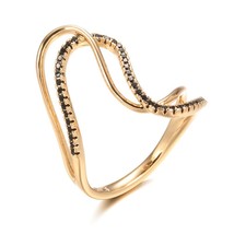 Hot 585 Rose Gold Twist Finger Rings For Women Micro Paved Black Natural Zircon  - £10.55 GBP