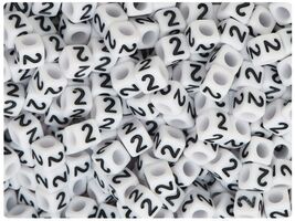 BeadTin White Opaque 6mm Cube Plastic Alpha Beads - Black Number 2 (80pcs) - $2.09