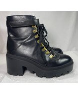 Womens Black Combat Boots Size 7 Lace-Up Look w/Zip-up Close Chunky Plat... - $24.70