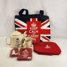 Keep Calm Carry On Enamel Mug Teapot Tote Pouch Notebook LOT British Flag - £30.41 GBP